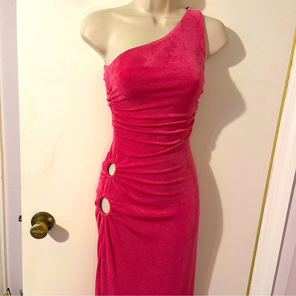 Princess Polly aligned maxi dress for with one shoulder and high slit and cutout
